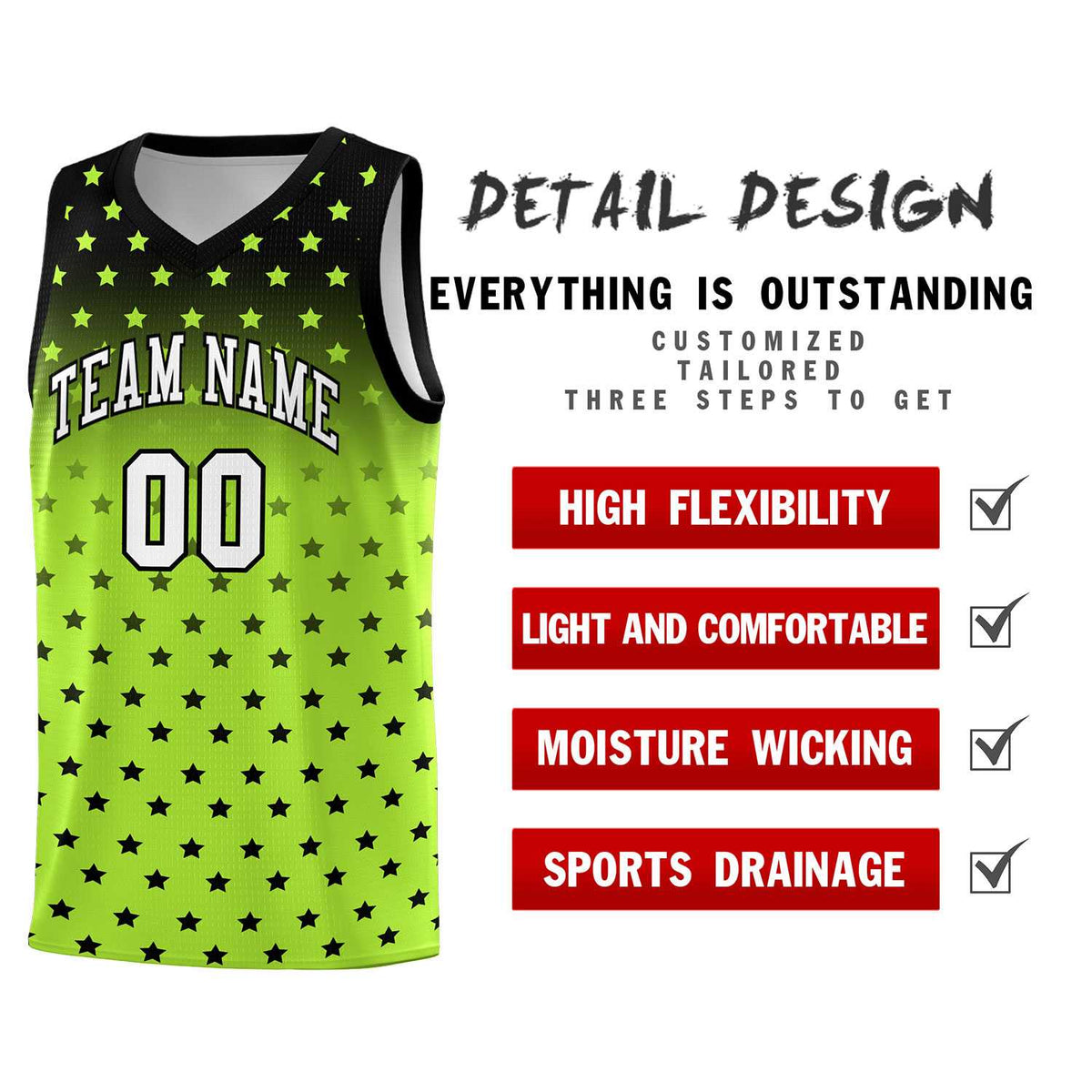 Custom Black Light Green Gradient Start Pattern Basketball Jersey Kits|KXKSHOP