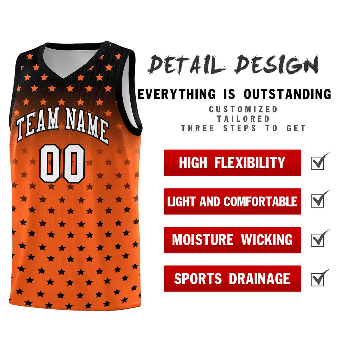 Custom Black Orange Gradient Start Pattern Basketball Jersey Kits|KXKSHOP