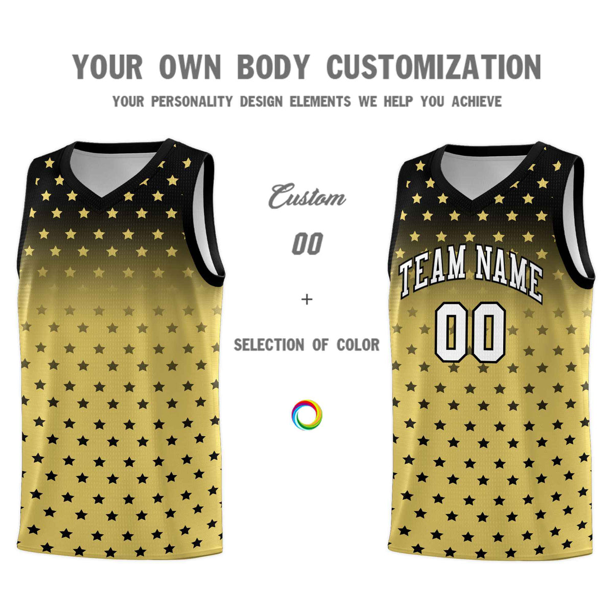 Custom Black Old Gold Gradient Start Pattern Basketball Jersey Kits|KXKSHOP