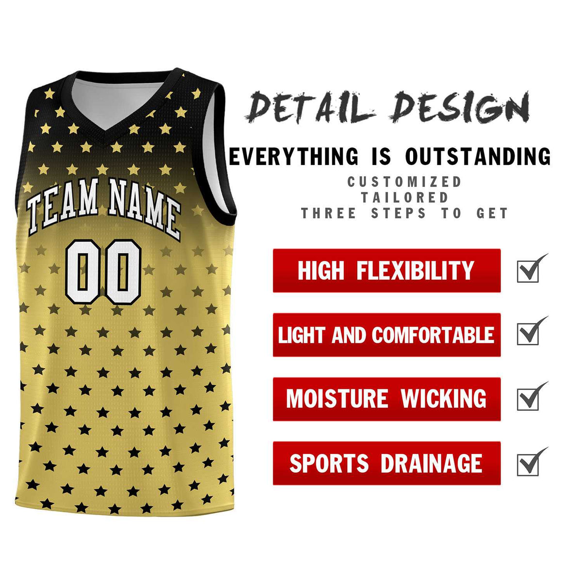 Custom Black Old Gold Gradient Start Pattern Basketball Jersey Kits|KXKSHOP