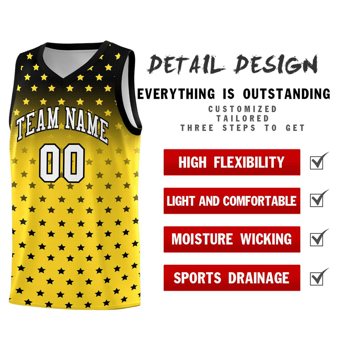 Custom Black Gold Gradient Start Pattern Basketball Jersey Kits|KXKSHOP