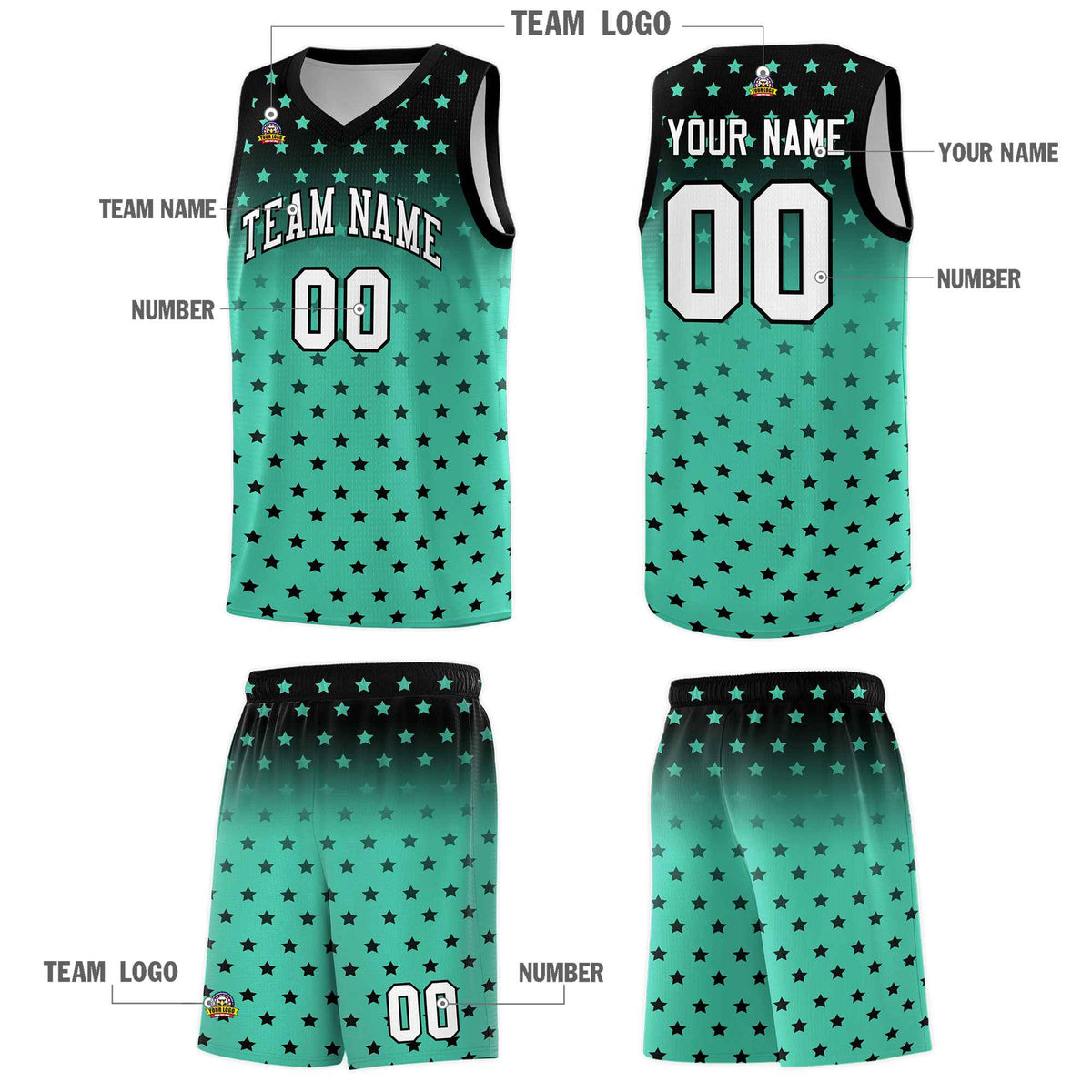 Custom Black Bright Green Gradient Start Pattern Basketball Jersey Kits|KXKSHOP