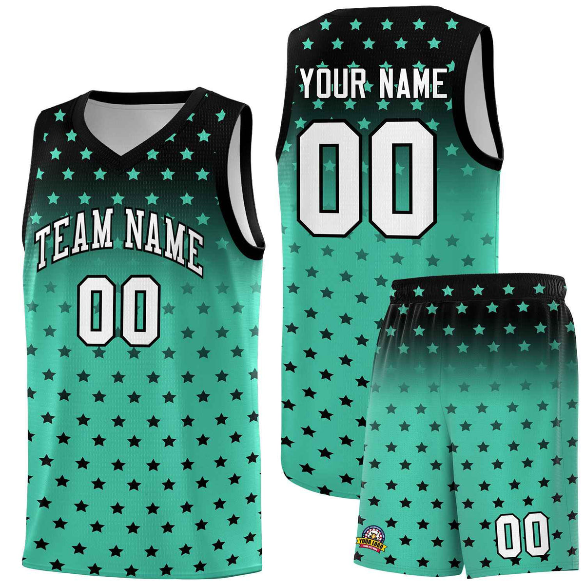 Custom Black Bright Green Gradient Start Pattern Basketball Jersey Kits|KXKSHOP