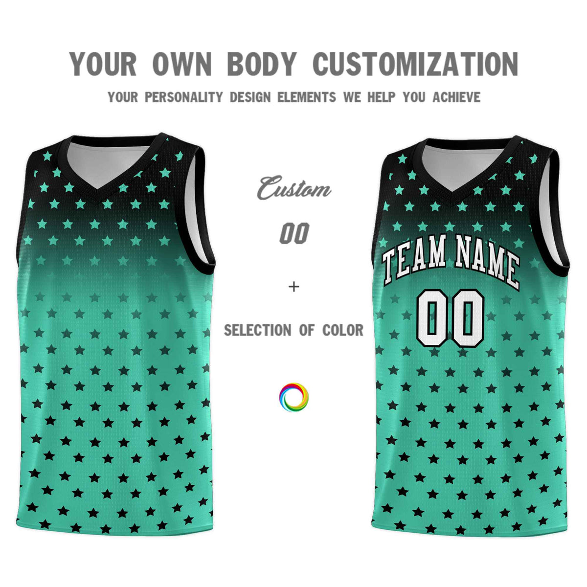 Custom Black Bright Green Gradient Start Pattern Basketball Jersey Kits|KXKSHOP