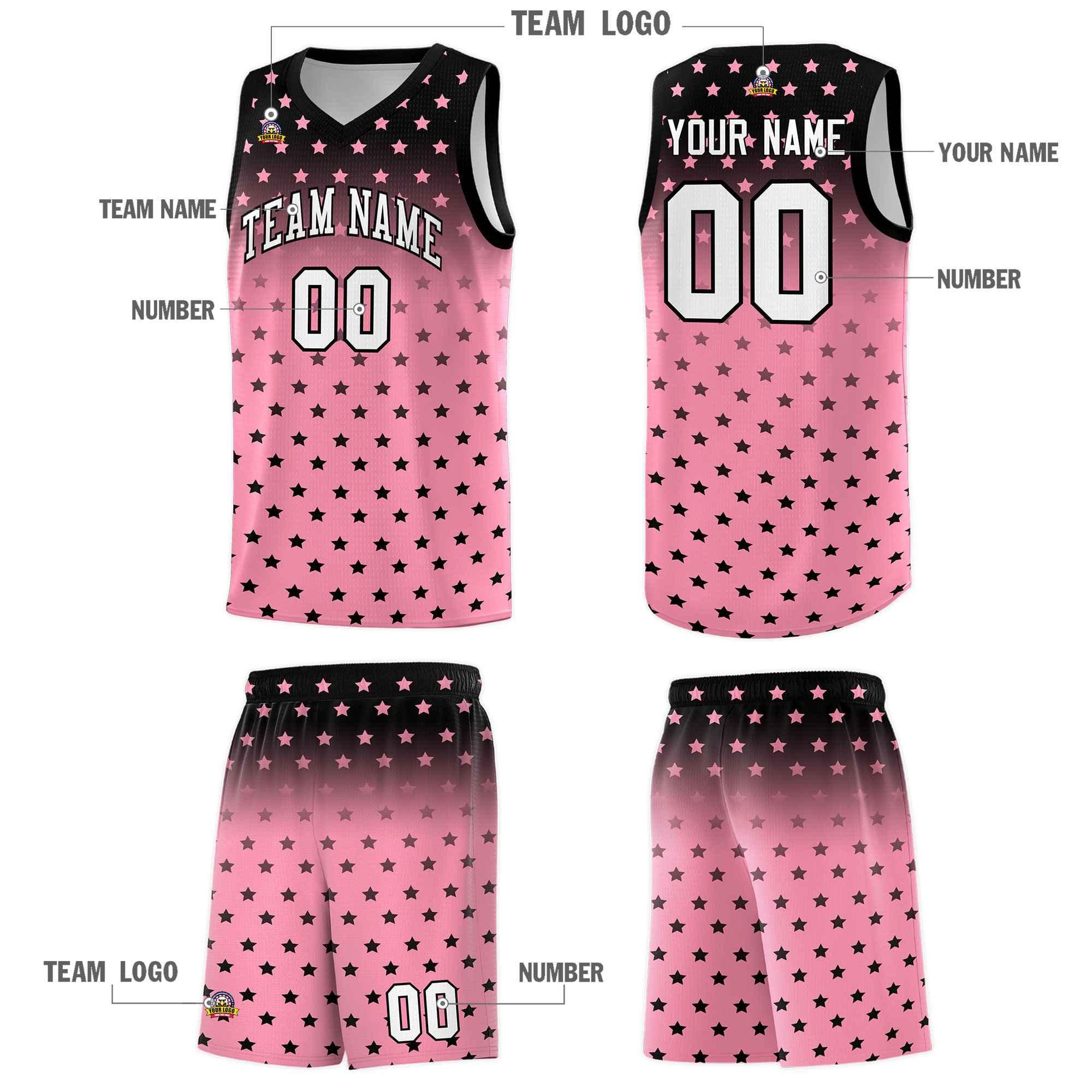 Custom Black Bright Green Gradient Start Pattern Basketball Jersey Kits|KXKSHOP