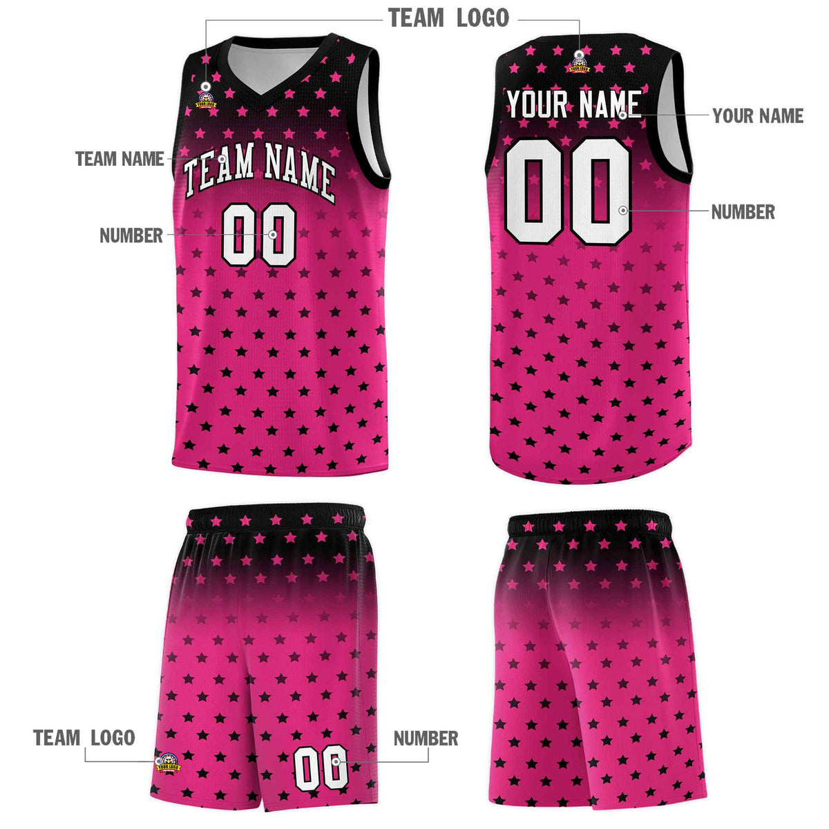 Custom Black Pink Gradient Start Pattern Basketball Jersey Kits|KXKSHOP