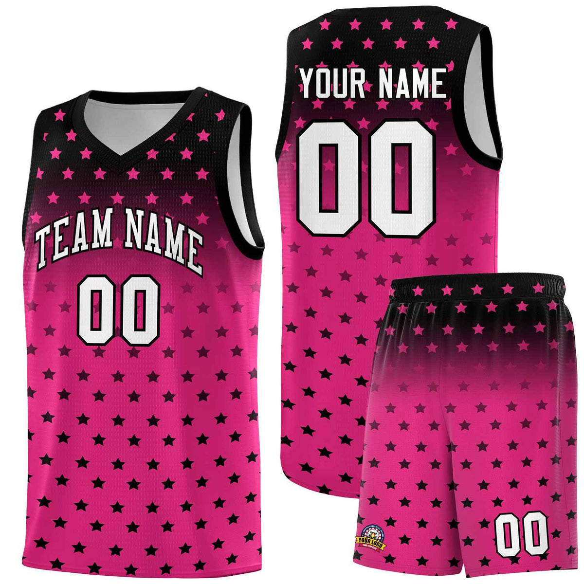 Custom Black Pink Gradient Start Pattern Basketball Jersey Kits|KXKSHOP