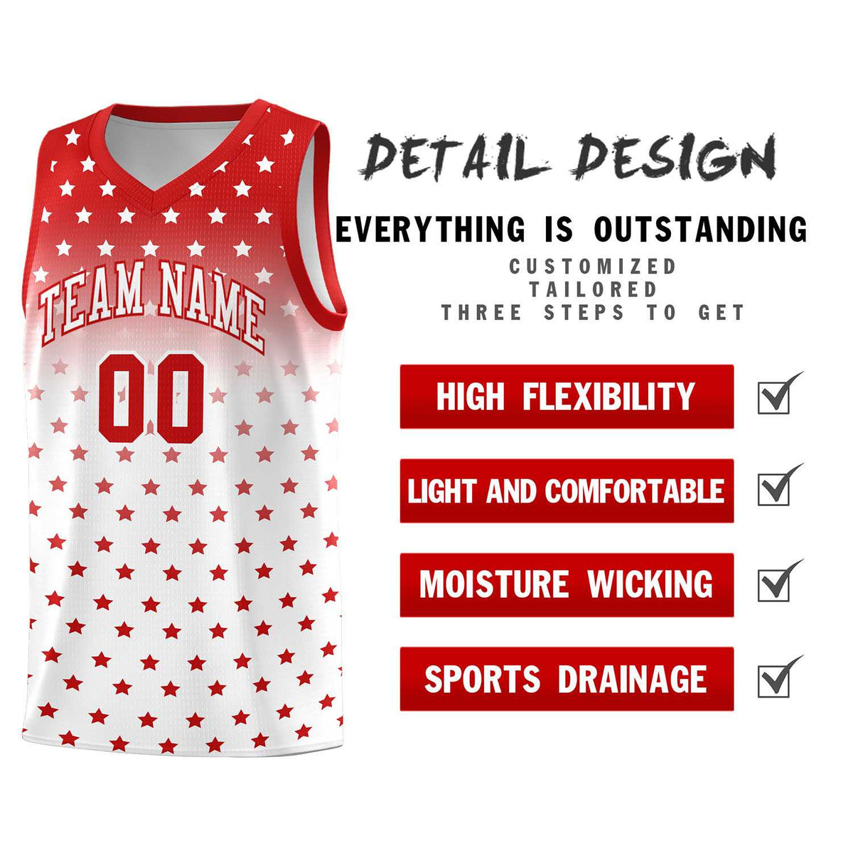 Custom Red White Gradient Start Pattern Basketball Jersey Kits|KXKSHOP