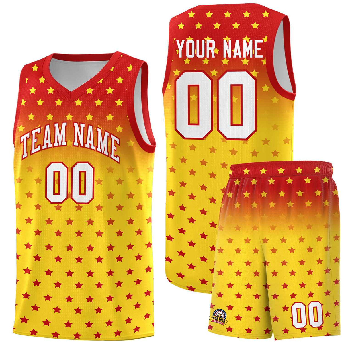 Custom Red Gold Gradient Start Pattern Basketball Jersey Kits|KXKSHOP