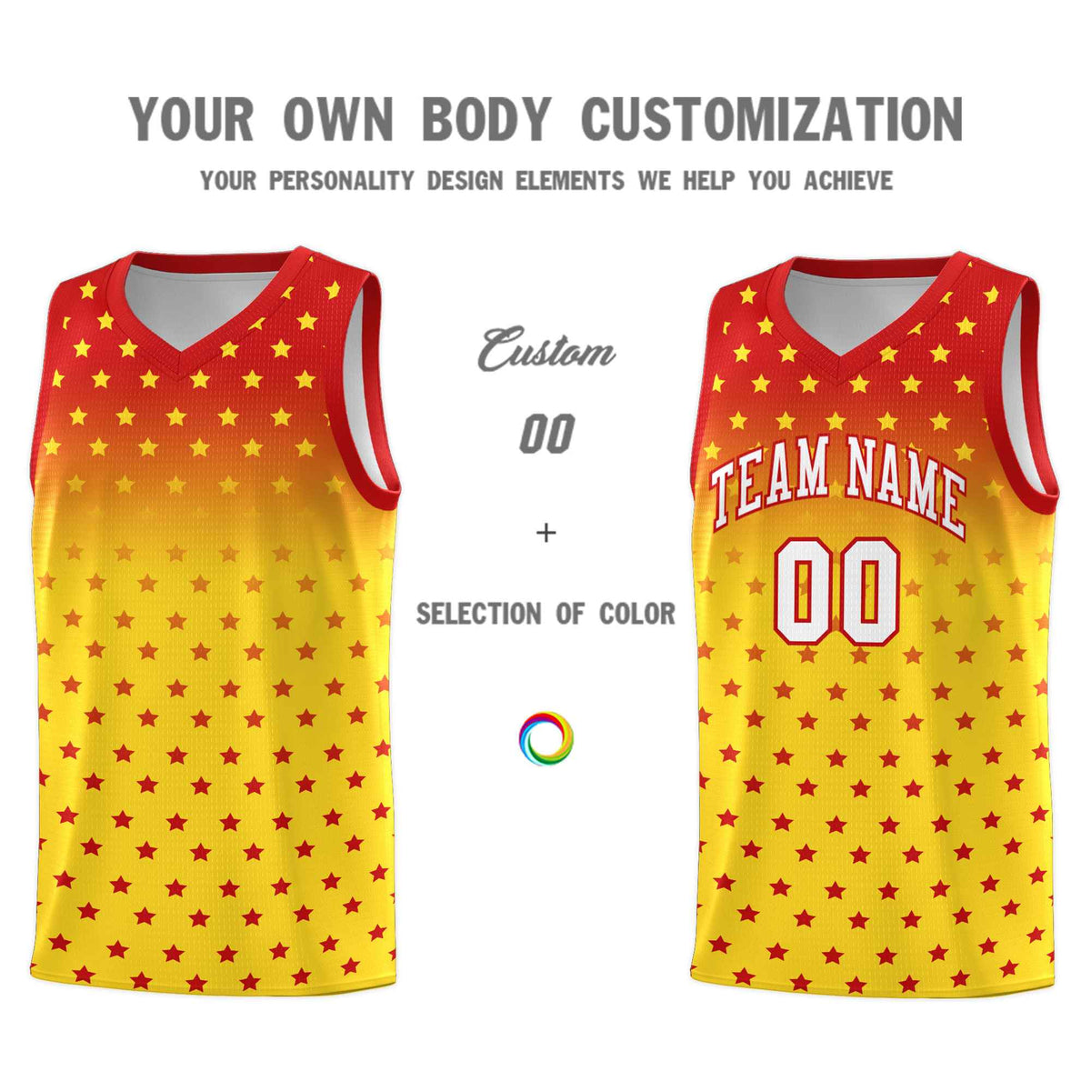 Custom Red Gold Gradient Start Pattern Basketball Jersey Kits|KXKSHOP
