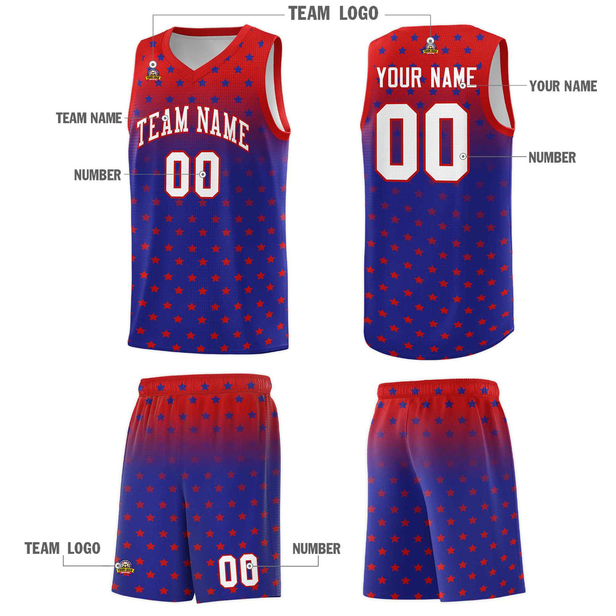 Custom Red Royal Gradient Start Pattern Basketball Jersey Kits|KXKSHOP