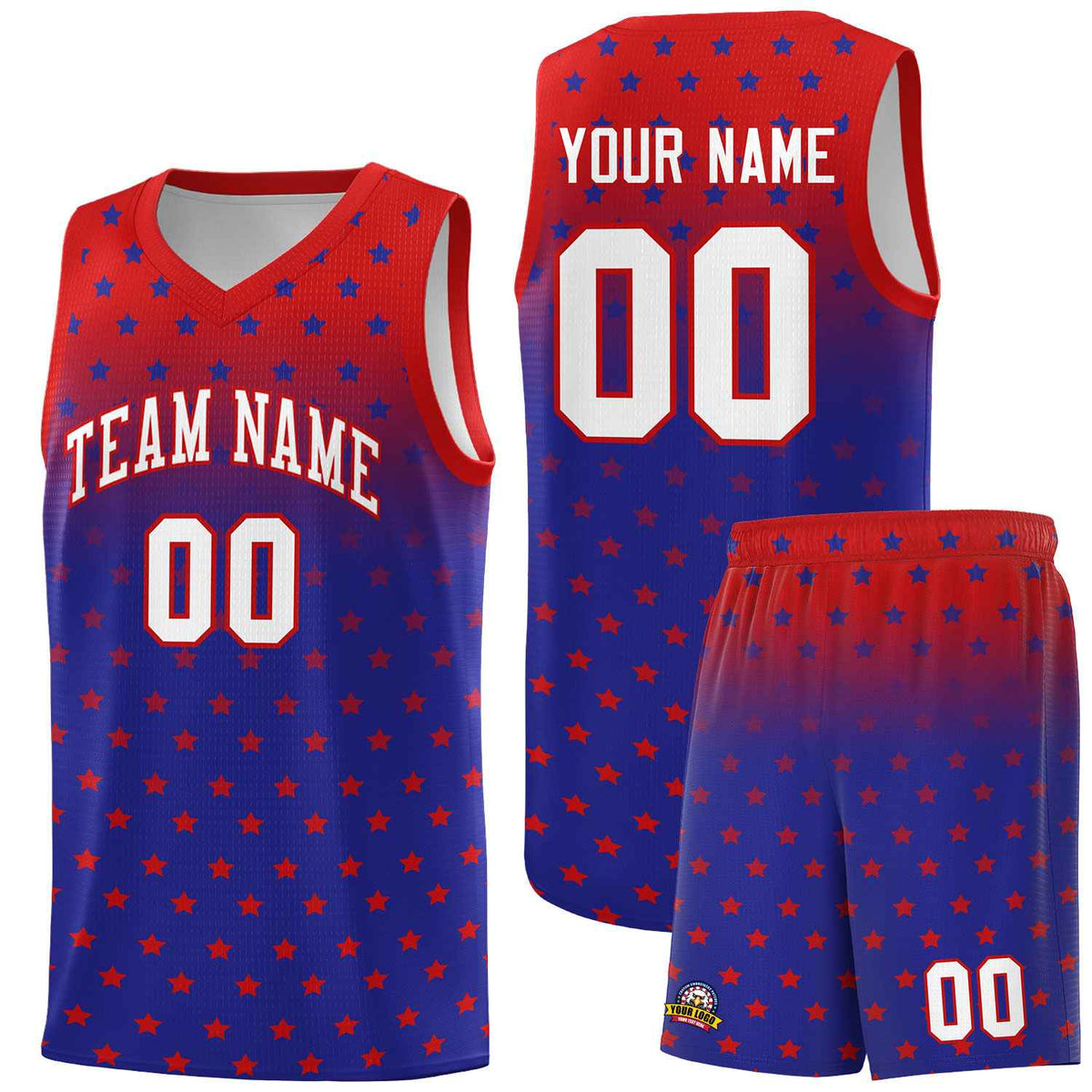 Custom Red Royal Gradient Start Pattern Basketball Jersey Kits|KXKSHOP