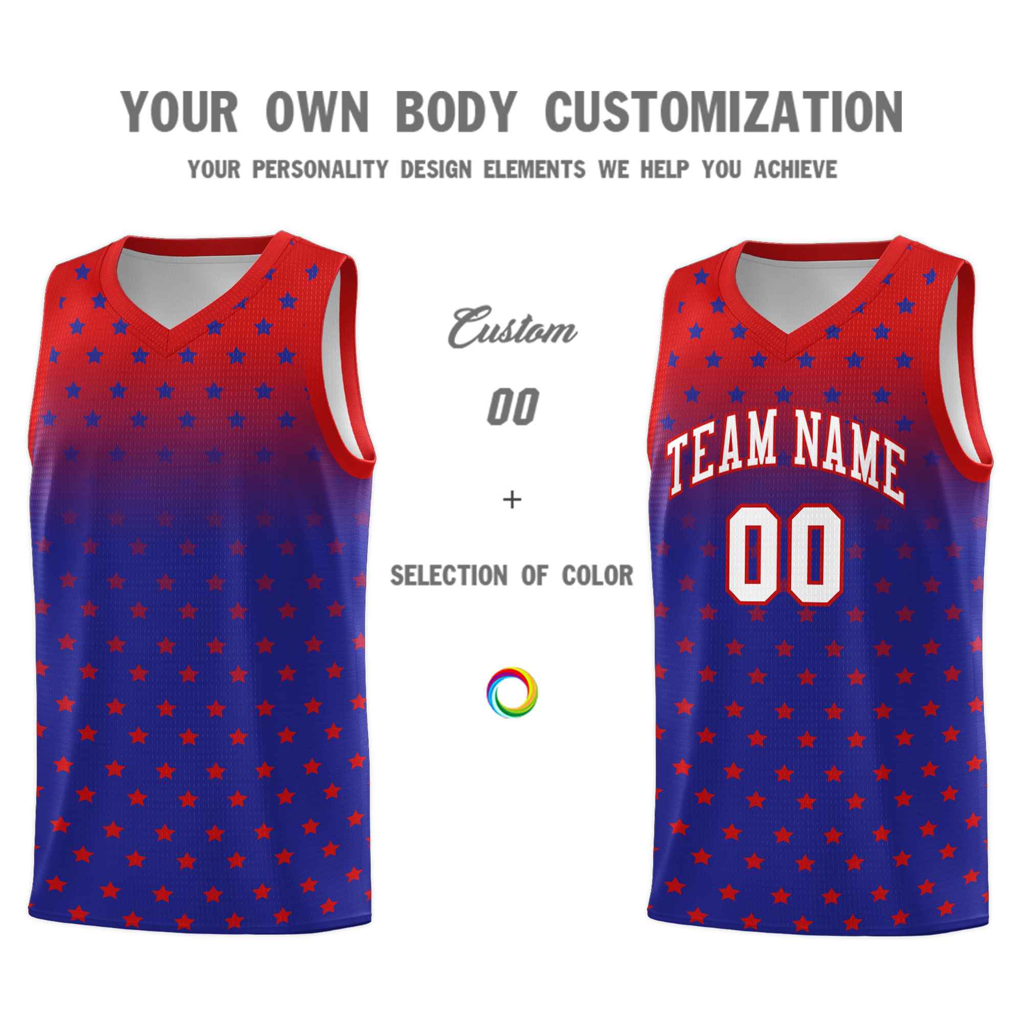 Custom Red Royal Gradient Start Pattern Basketball Jersey Kits|KXKSHOP