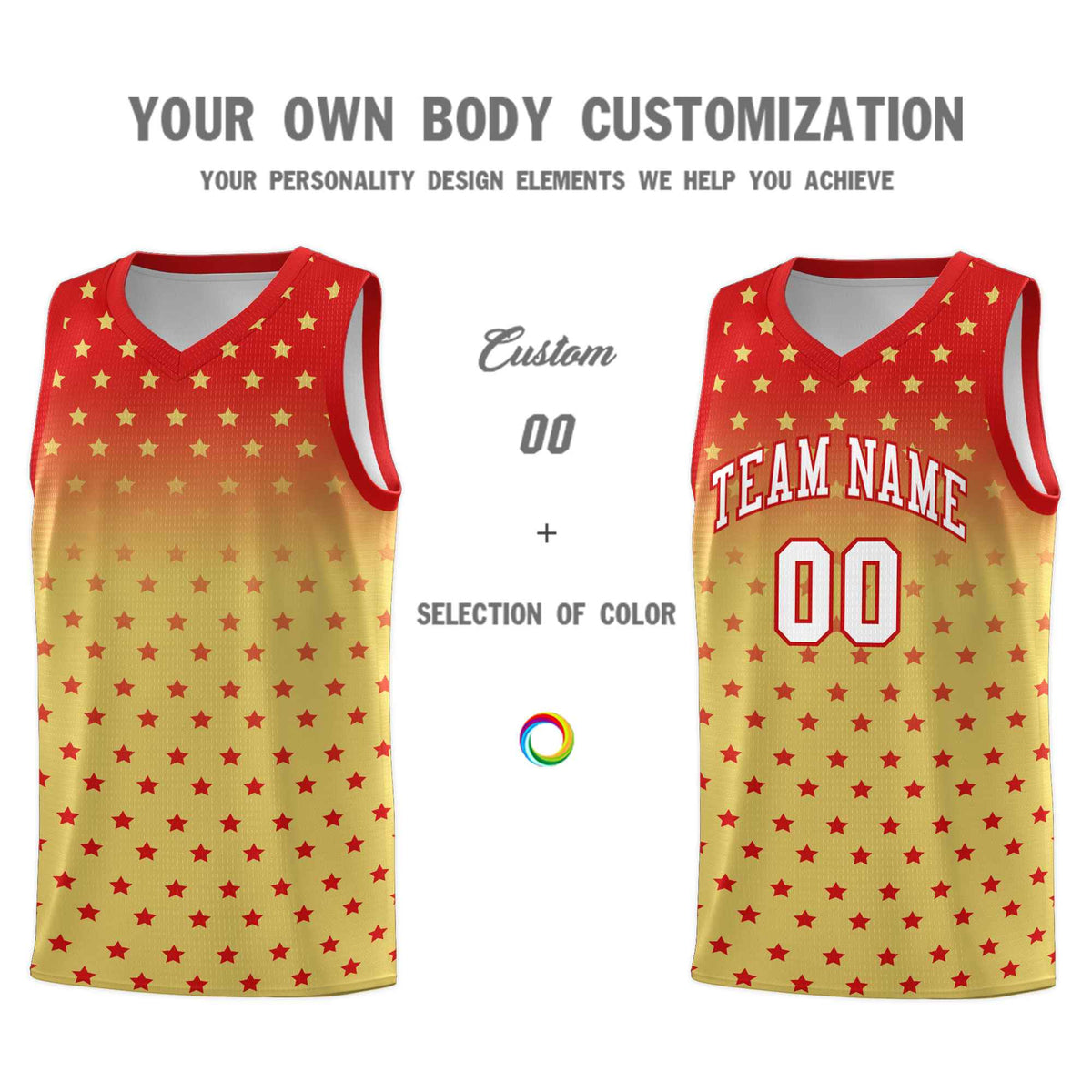 Custom Red Old Gold Gradient Start Pattern Basketball Jersey Kits|KXKSHOP