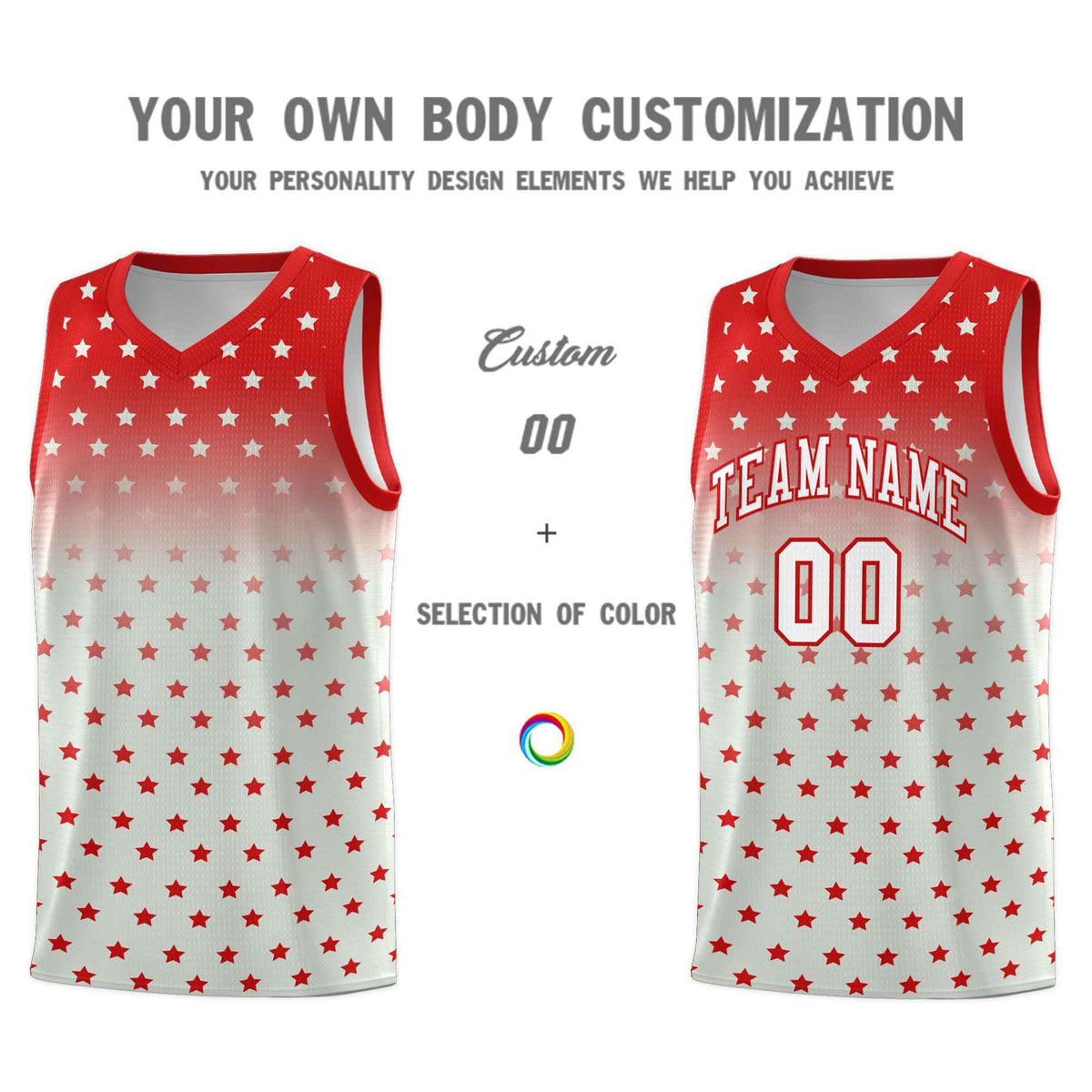 Custom Red Gray Gradient Start Pattern Basketball Jersey Kits|KXKSHOP