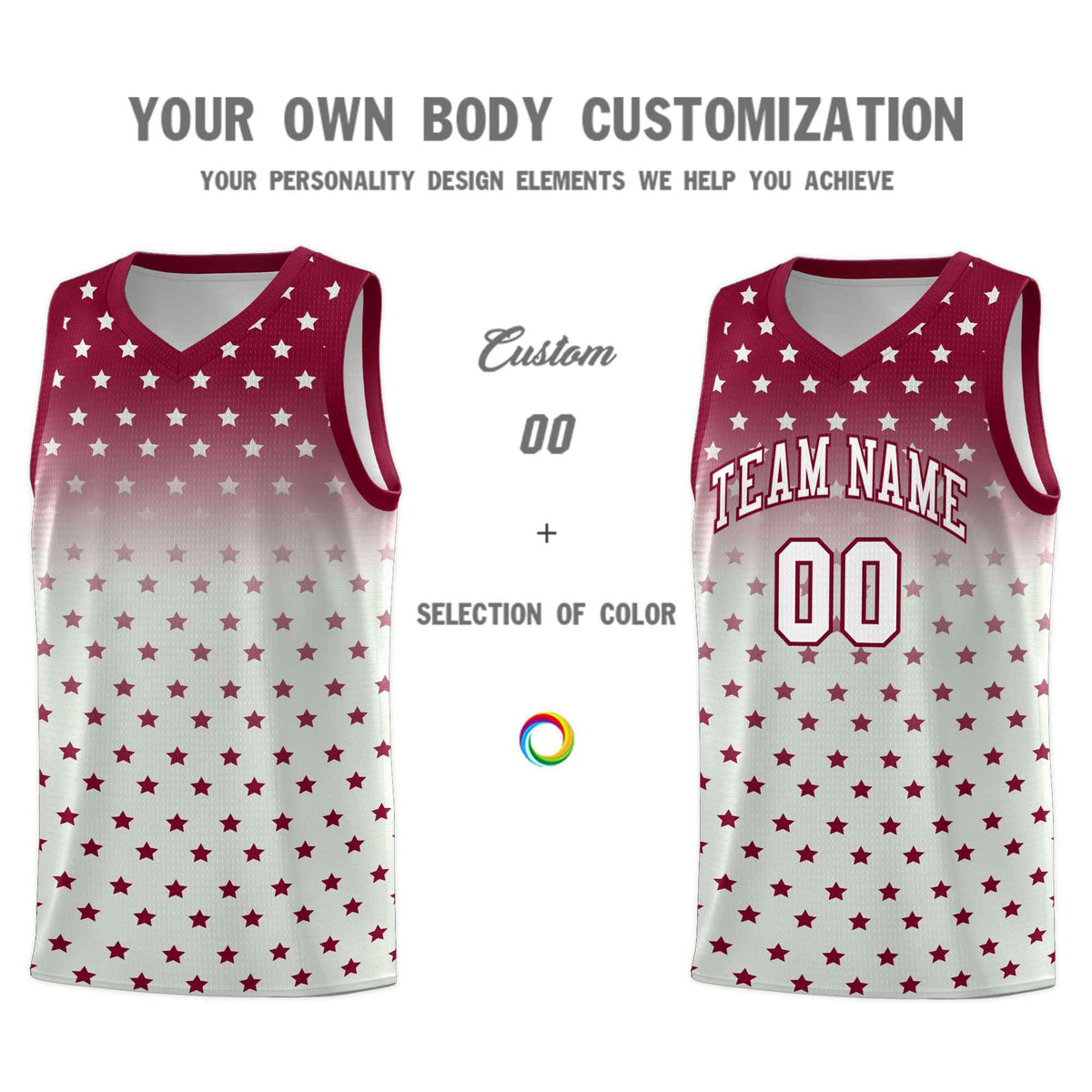 Custom Crimson Gray Gradient Start Pattern Basketball Jersey Kits|KXKSHOP