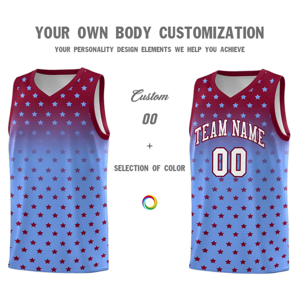 Custom Crimson Light Blue Gradient Start Pattern Basketball Jersey Kits|KXKSHOP