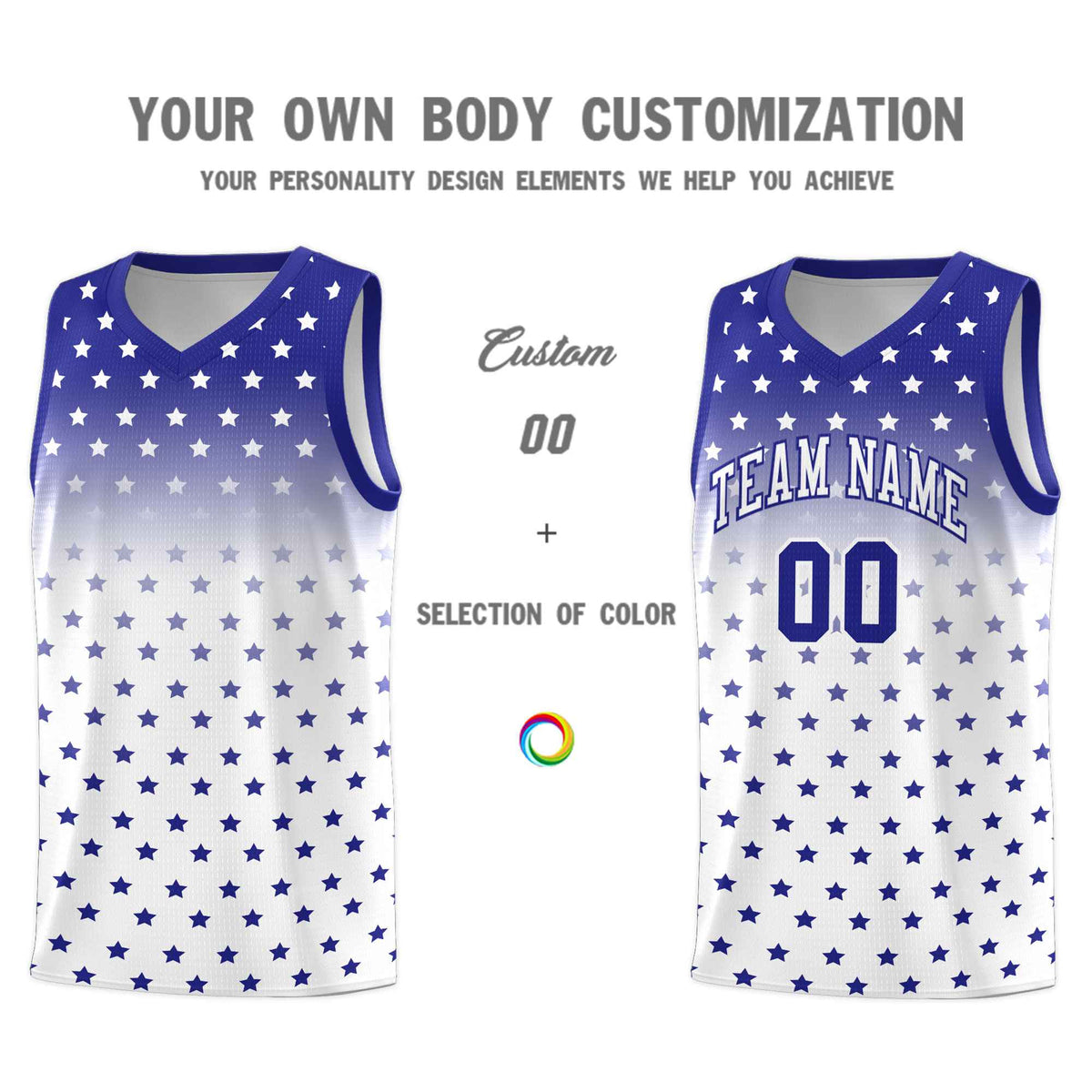 Custom Royal White Gradient Start Pattern Basketball Jersey Kits|KXKSHOP