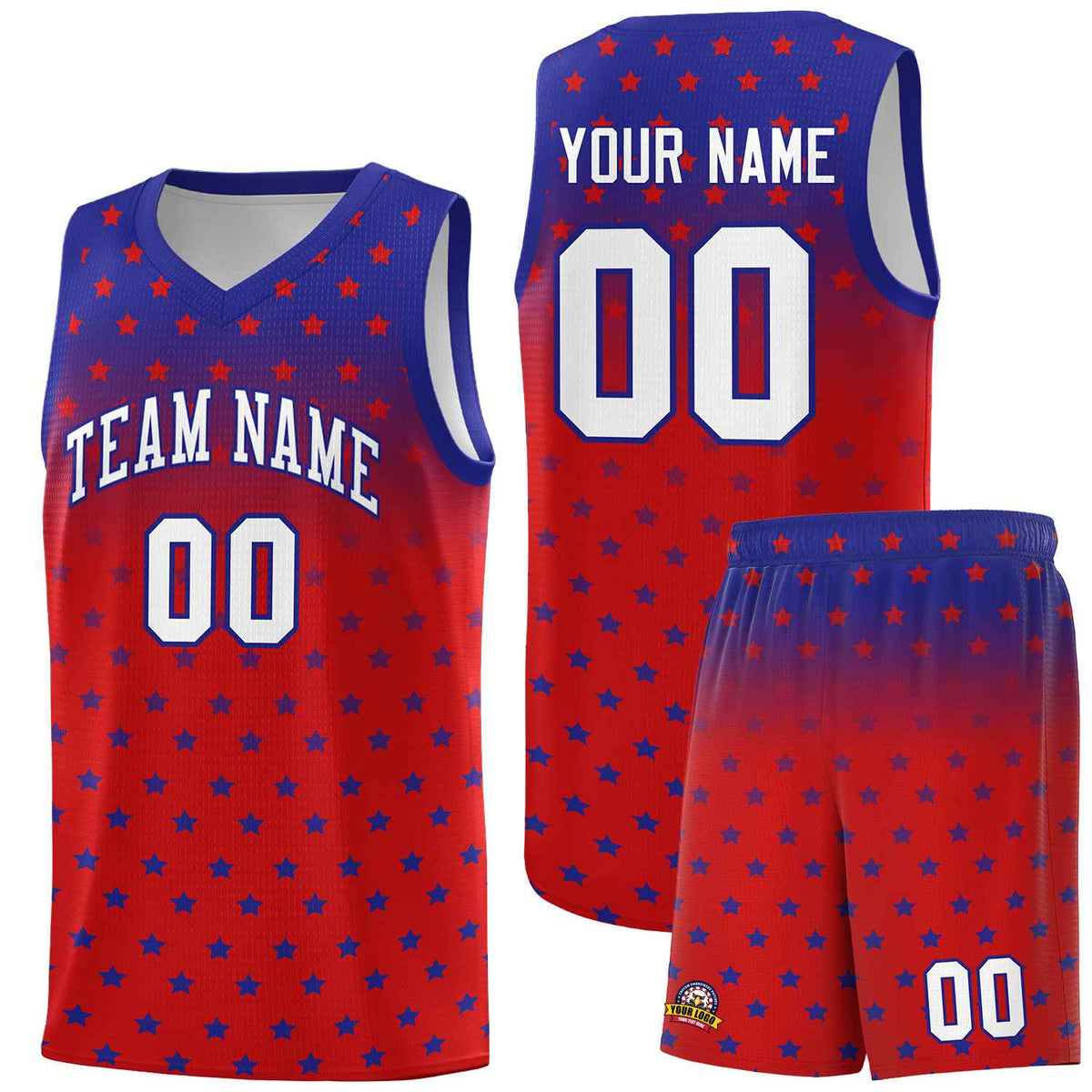 Custom Royal Red Gradient Start Pattern Basketball Jersey Kits|KXKSHOP