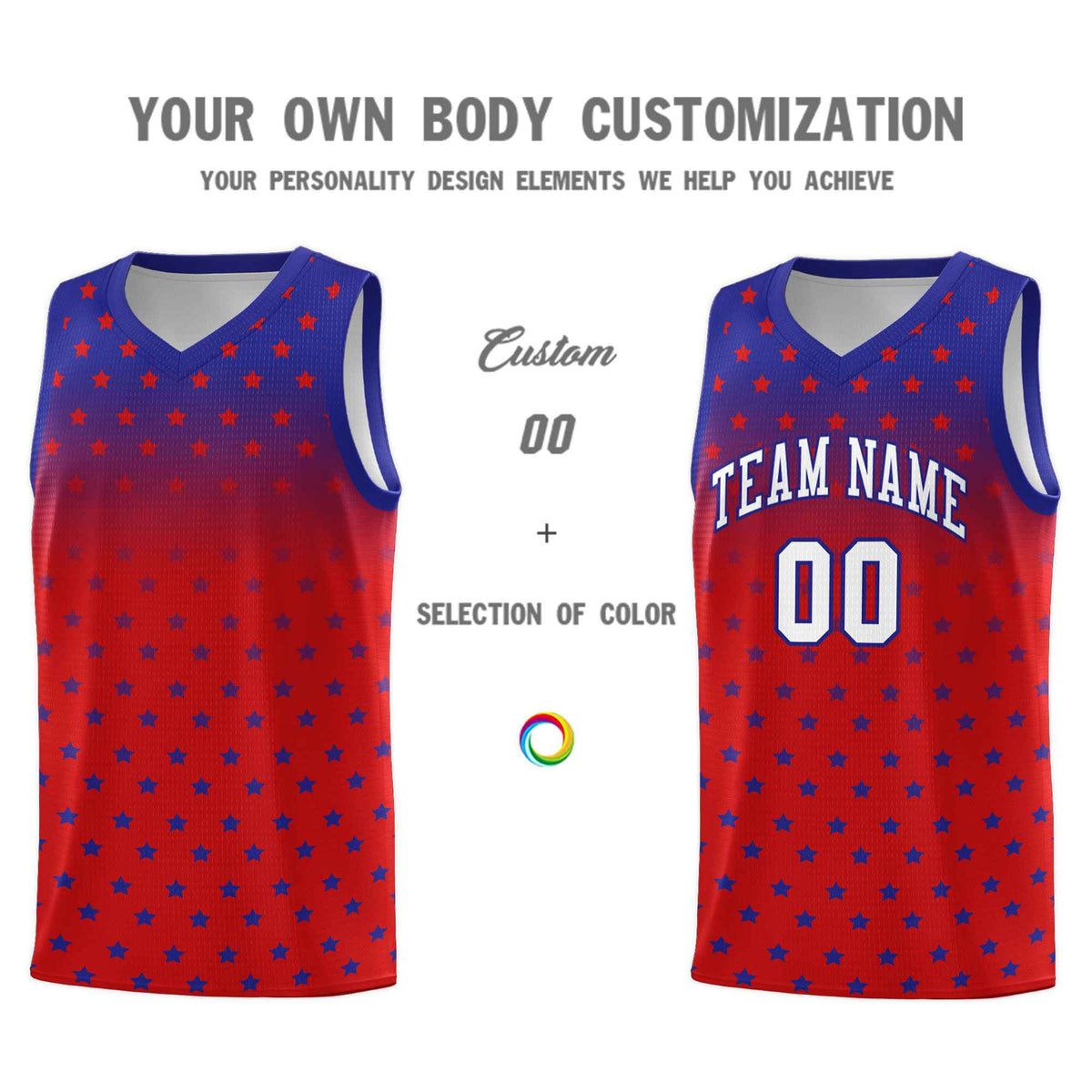 Custom Royal Red Gradient Start Pattern Basketball Jersey Kits|KXKSHOP