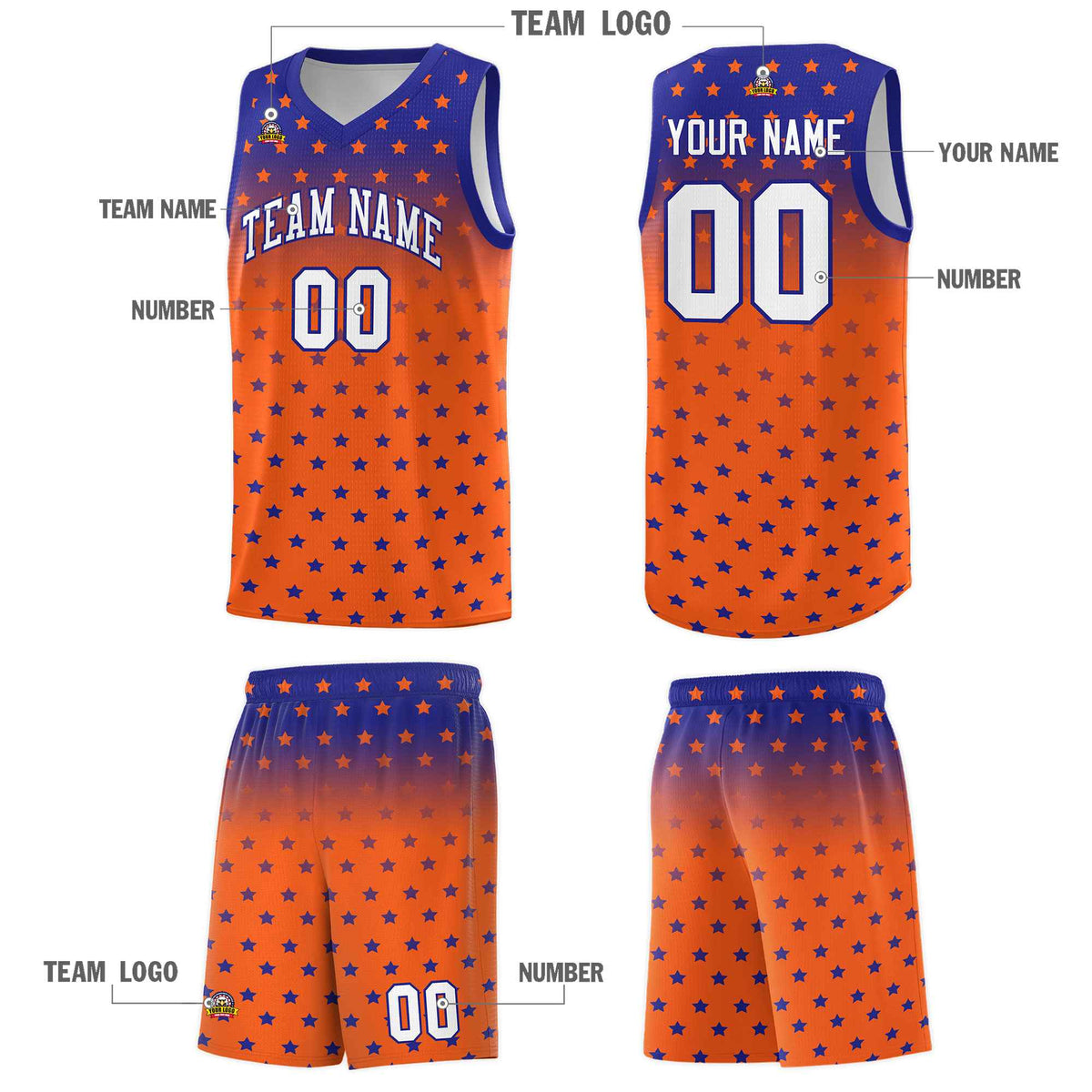 Custom Royal Orange Gradient Start Pattern Basketball Jersey Kits|KXKSHOP