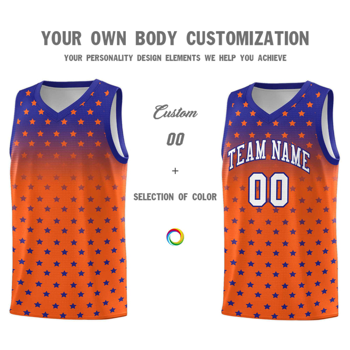 Custom Royal Orange Gradient Start Pattern Basketball Jersey Kits|KXKSHOP