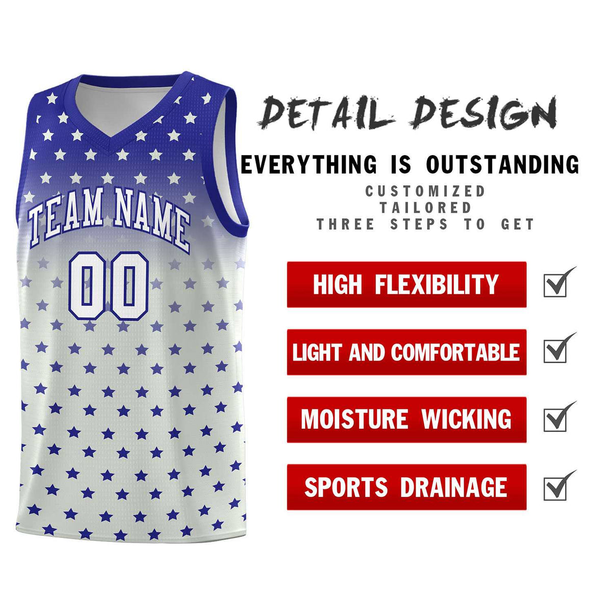 Custom Royal Gray Gradient Start Pattern Basketball Jersey Kits|KXKSHOP