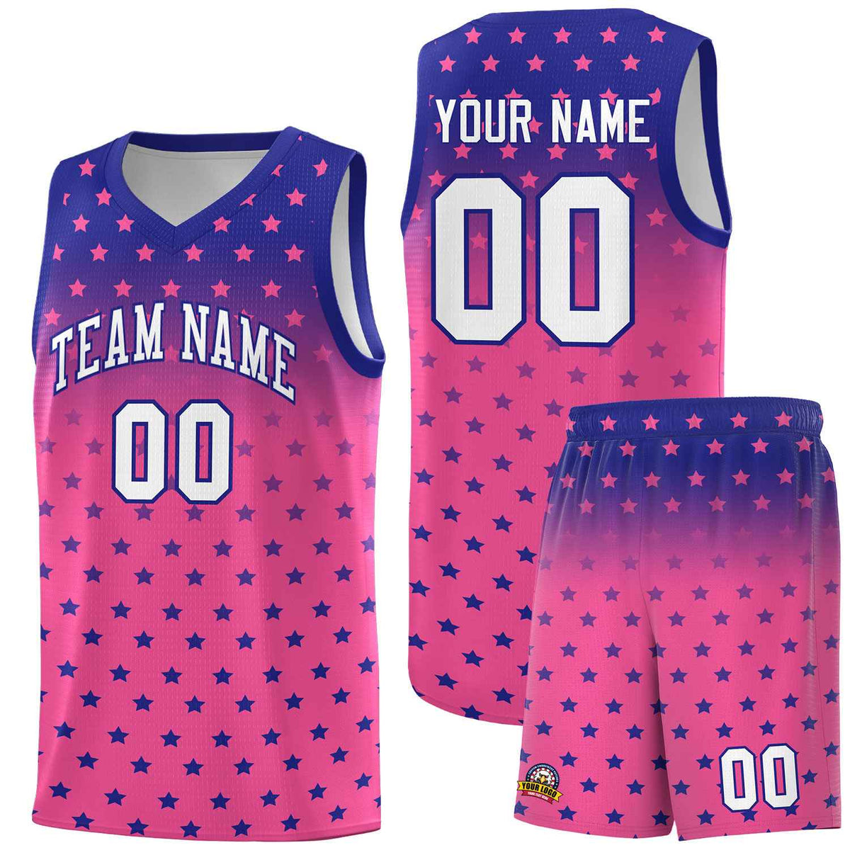 Custom Royal Pink Gradient Start Pattern Basketball Jersey Kits|KXKSHOP