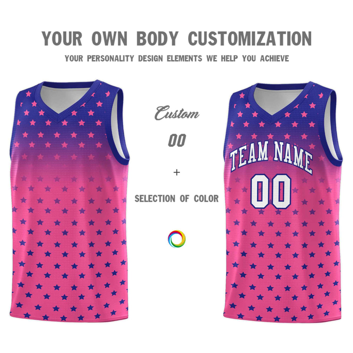 Custom Royal Pink Gradient Start Pattern Basketball Jersey Kits|KXKSHOP