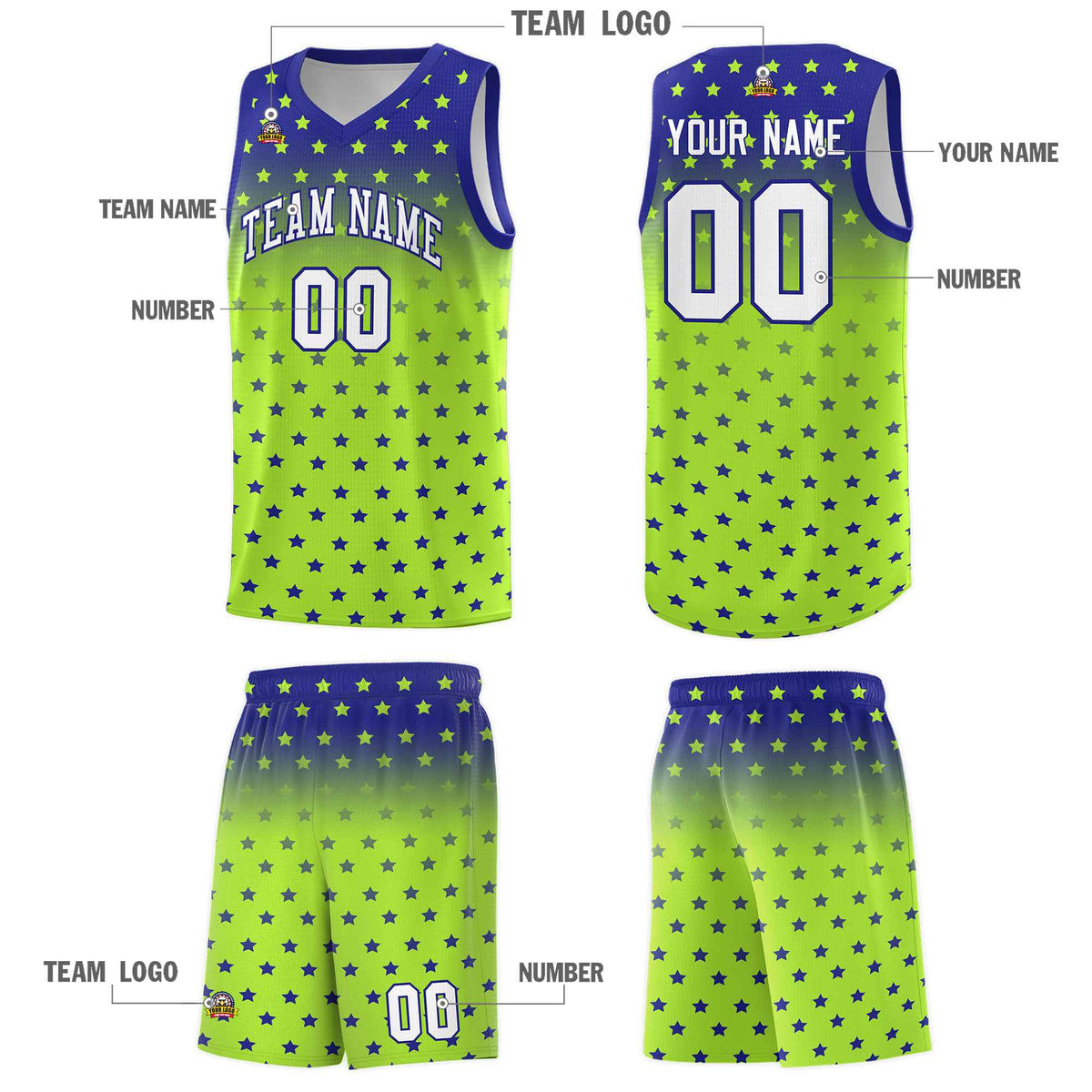 Custom Royal Light Green Gradient Start Pattern Basketball Jersey Kits|KXKSHOP