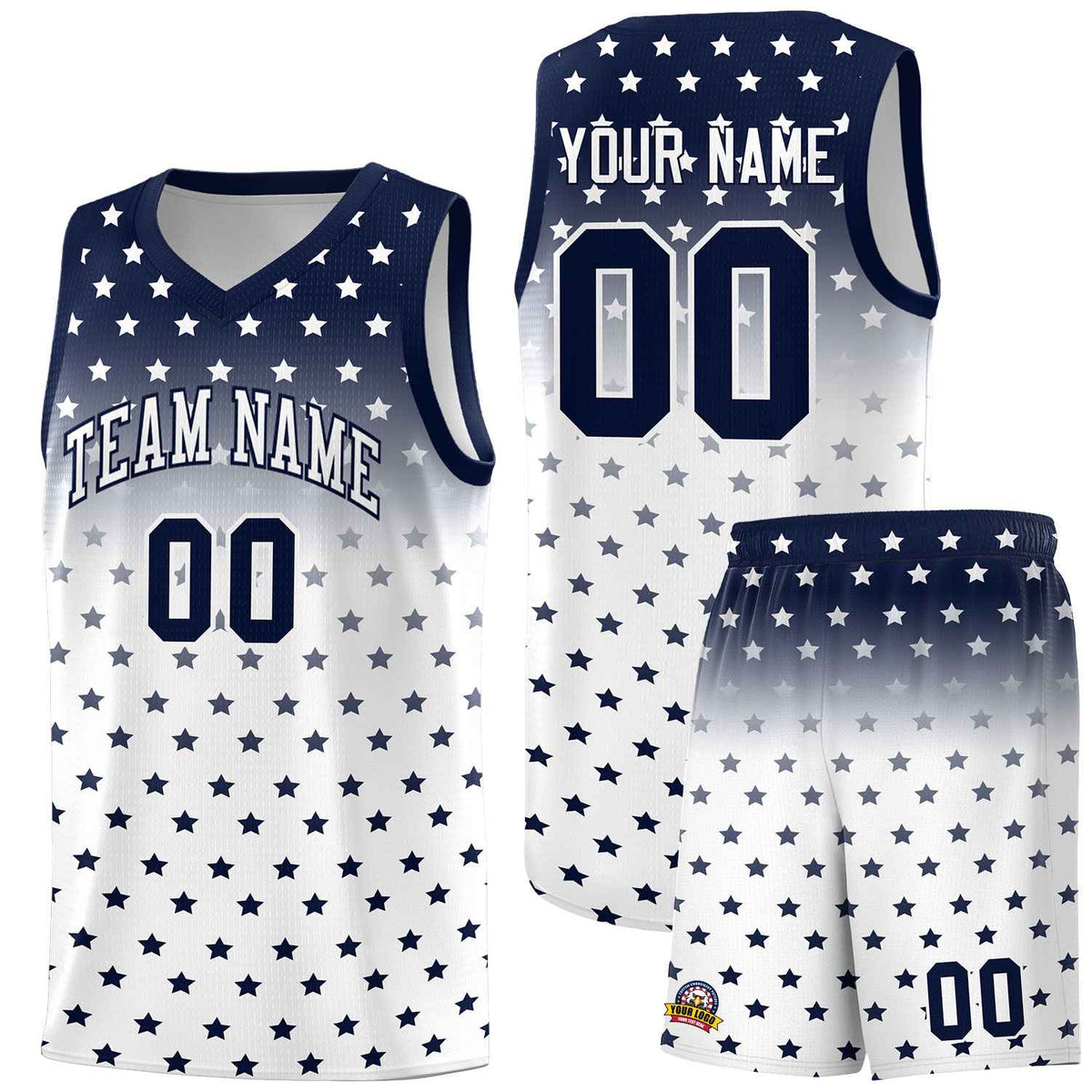 Custom Navy White Gradient Start Pattern Basketball Jersey Kits|KXKSHOP