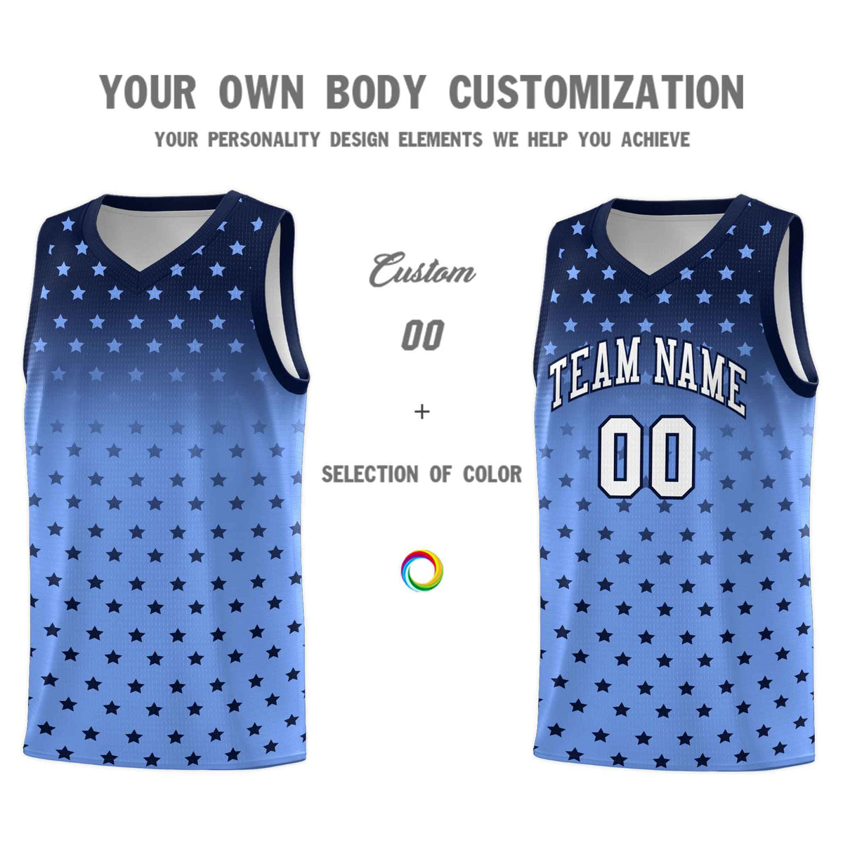 Custom Navy Light Blue Gradient Start Pattern Basketball Jersey Kits|KXKSHOP