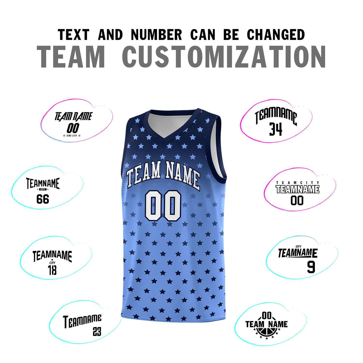 Custom Navy Light Blue Gradient Start Pattern Basketball Jersey Kits|KXKSHOP