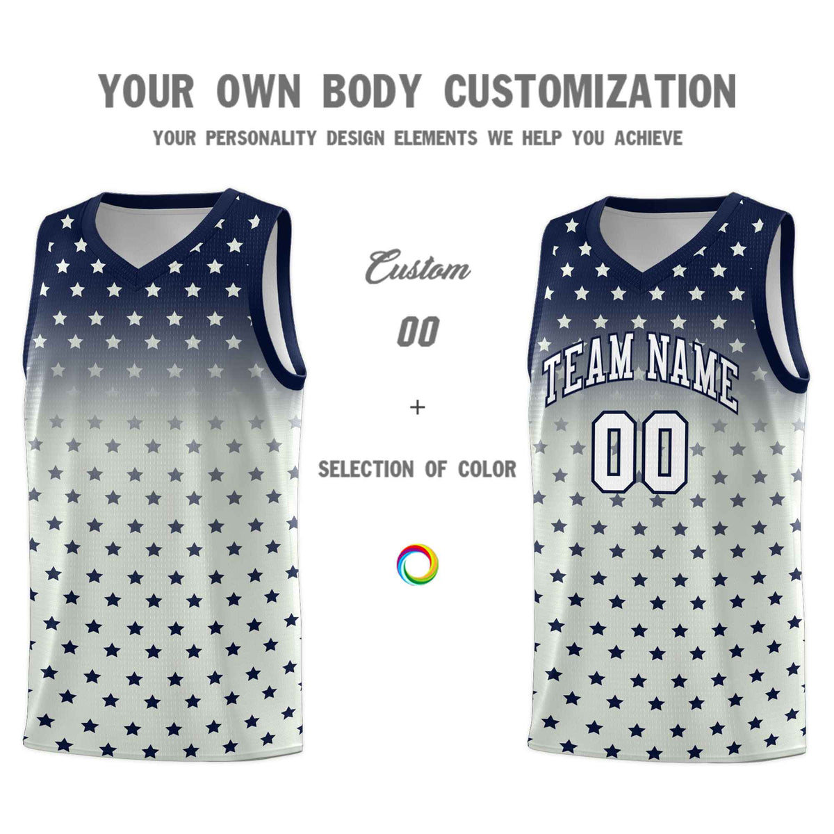 Custom Navy Gray Gradient Start Pattern Basketball Jersey Kits|KXKSHOP