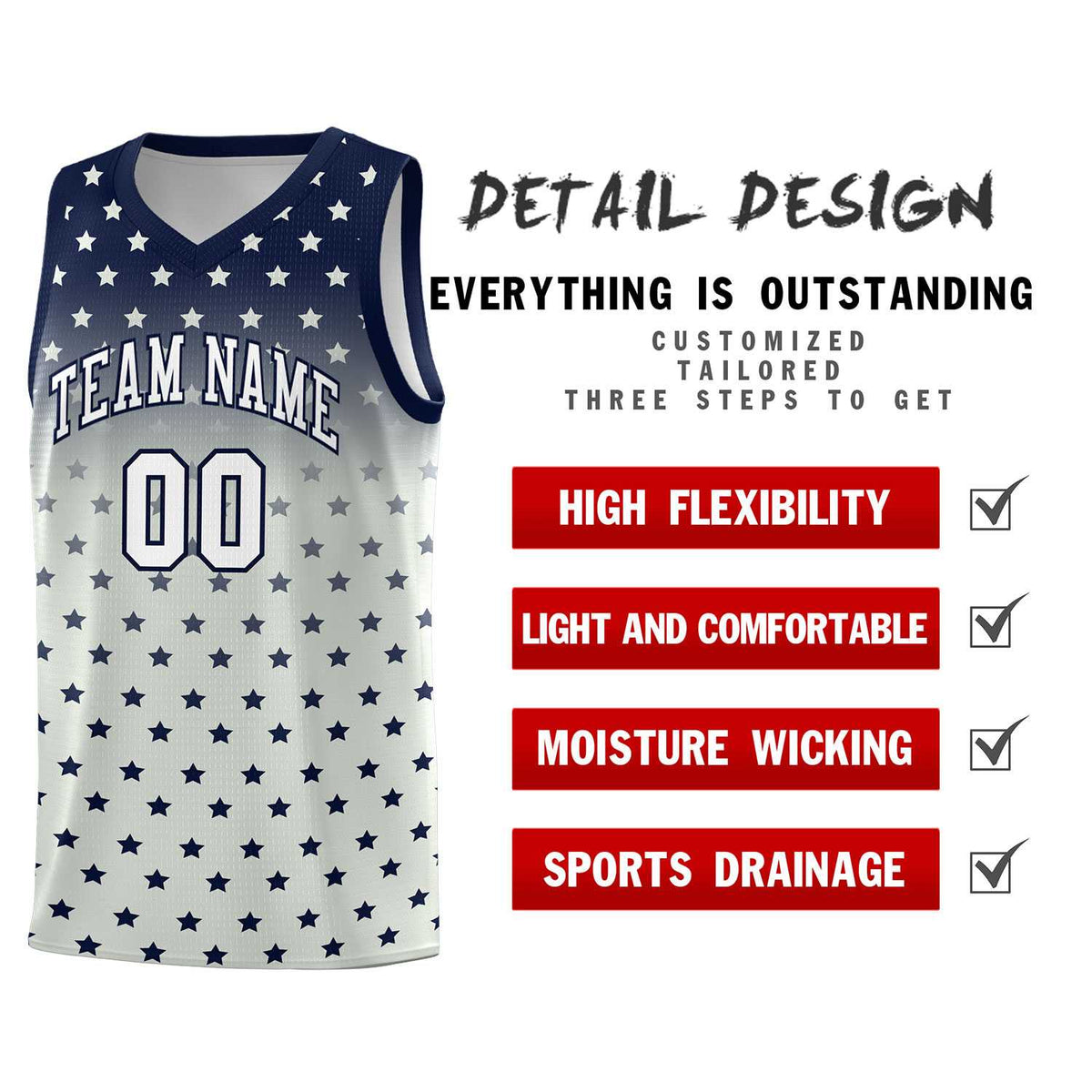 Custom Navy Gray Gradient Start Pattern Basketball Jersey Kits|KXKSHOP