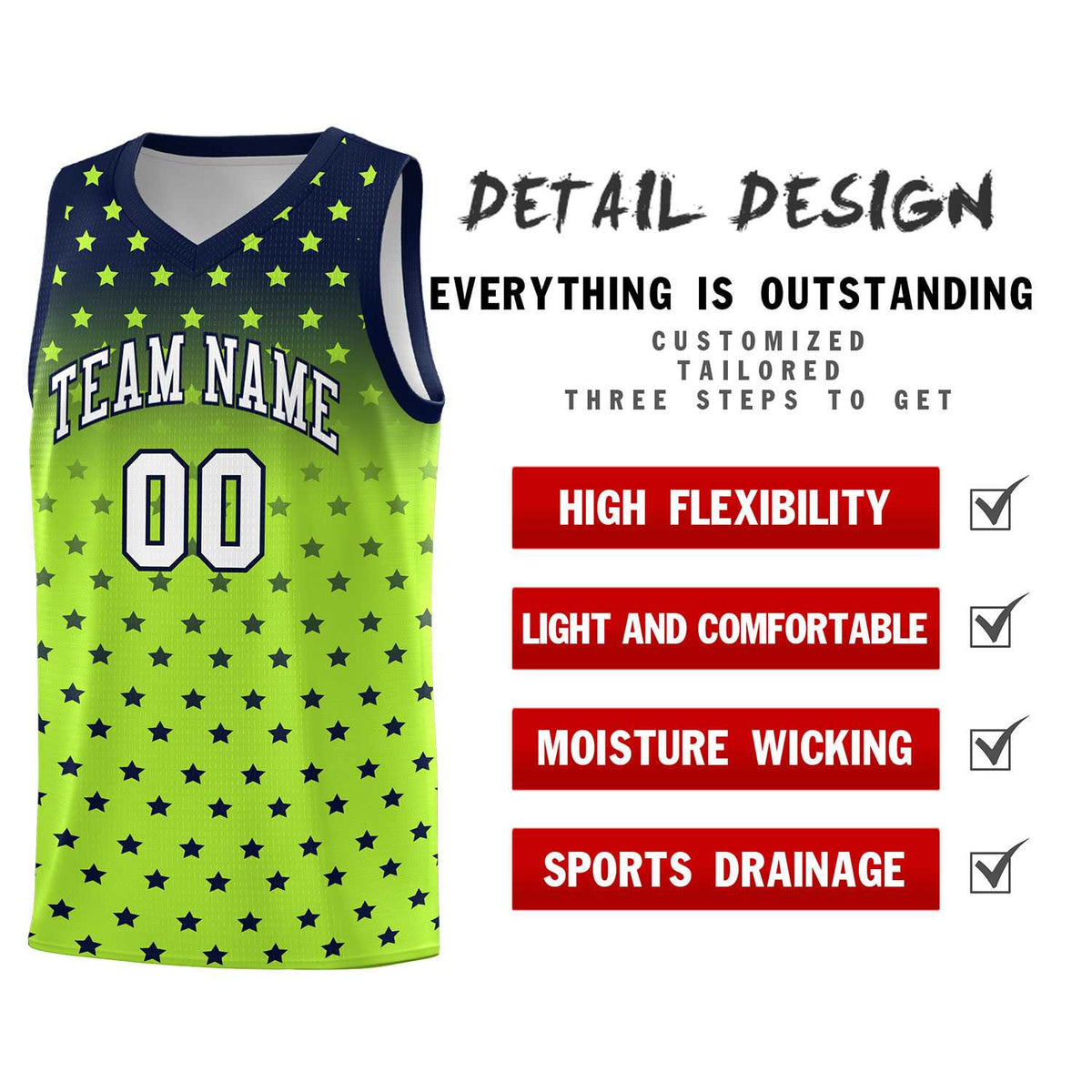 Custom Navy Light Green Gradient Start Pattern Basketball Jersey Kits|KXKSHOP