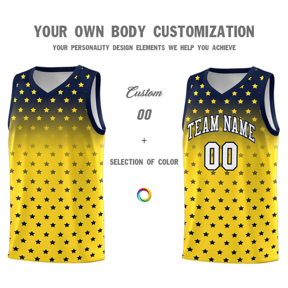 Custom Navy Gold Gradient Start Pattern Basketball Jersey Kits|KXKSHOP