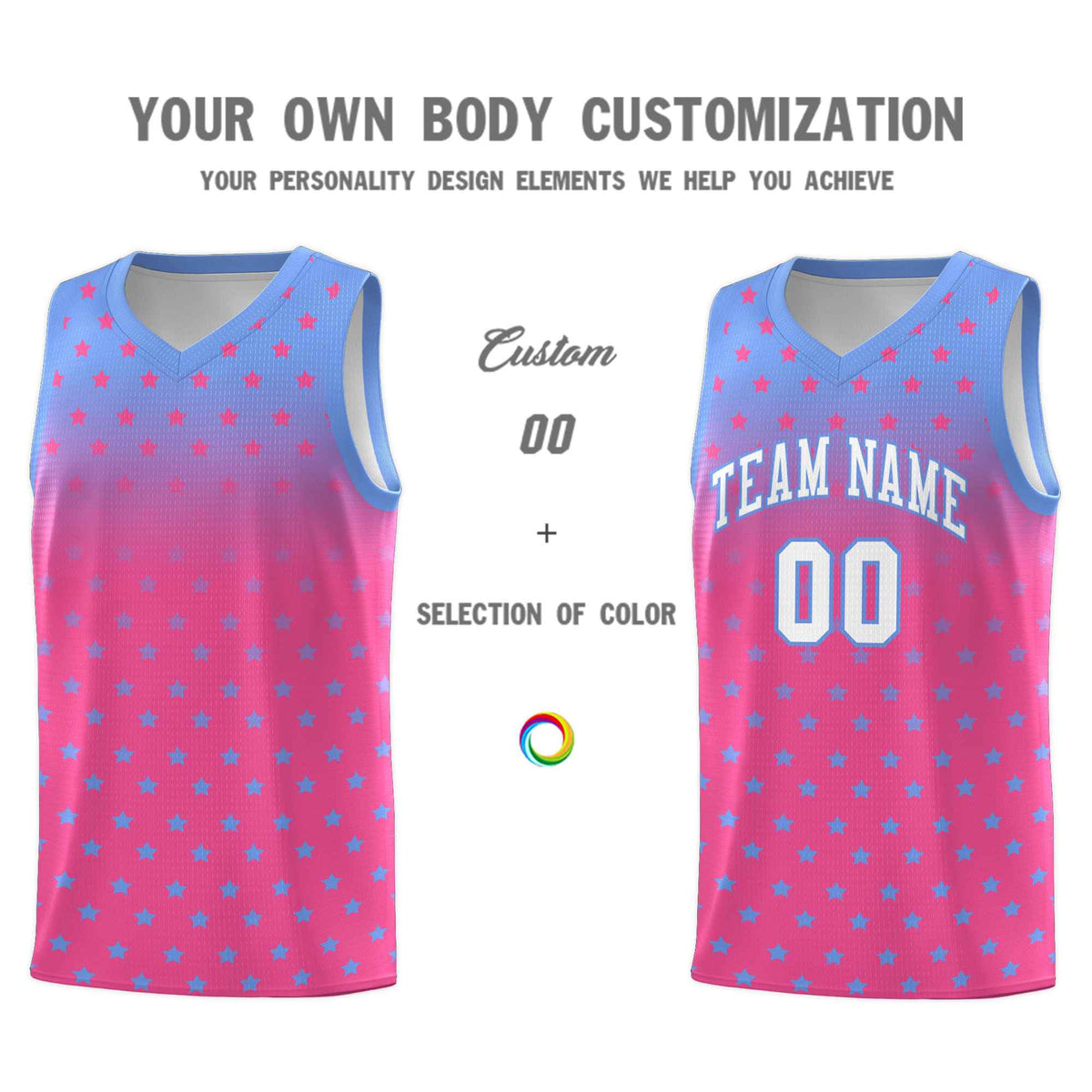Custom Light Blue Pink Gradient Start Pattern Basketball Jersey Kits|KXKSHOP