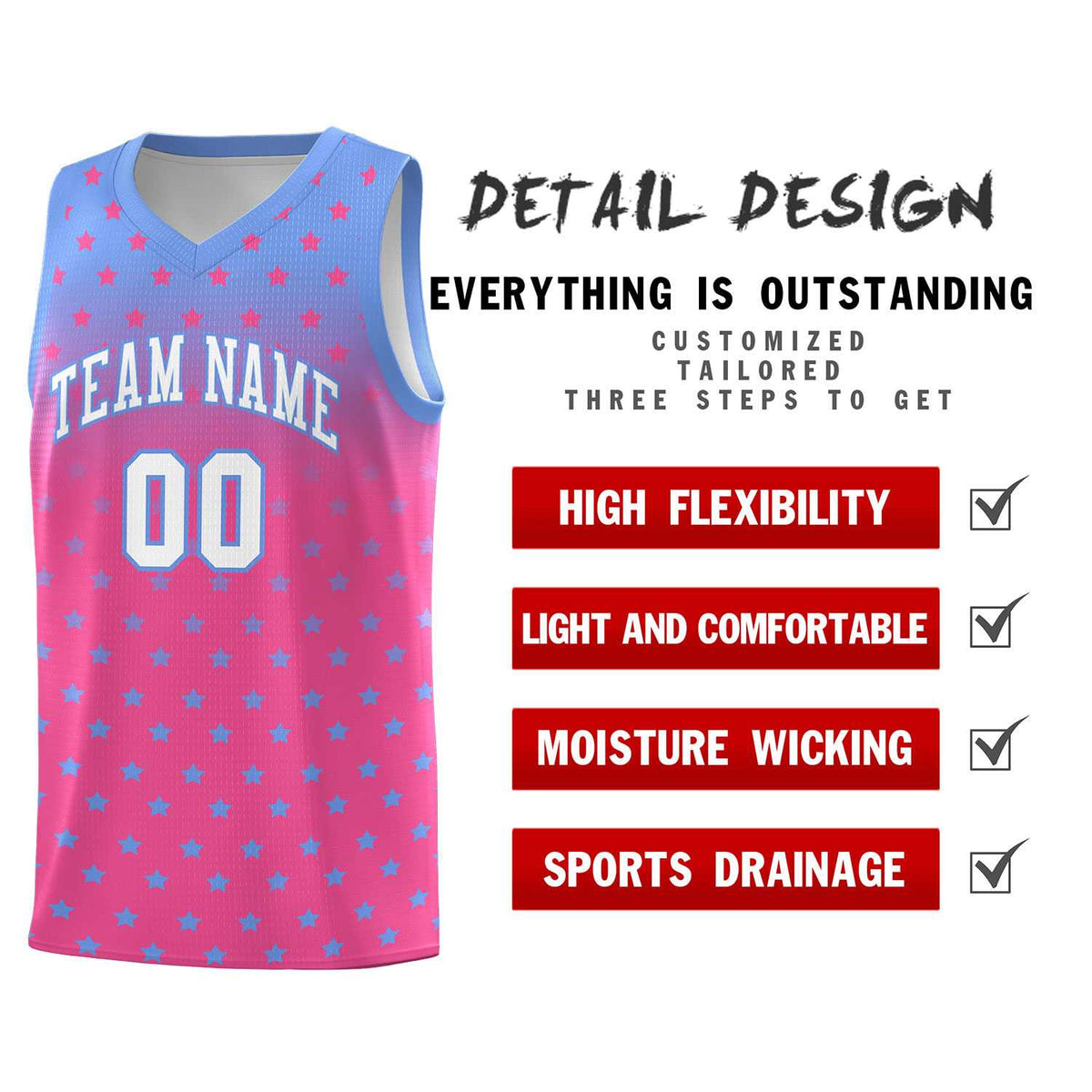 Custom Light Blue Pink Gradient Start Pattern Basketball Jersey Kits|KXKSHOP
