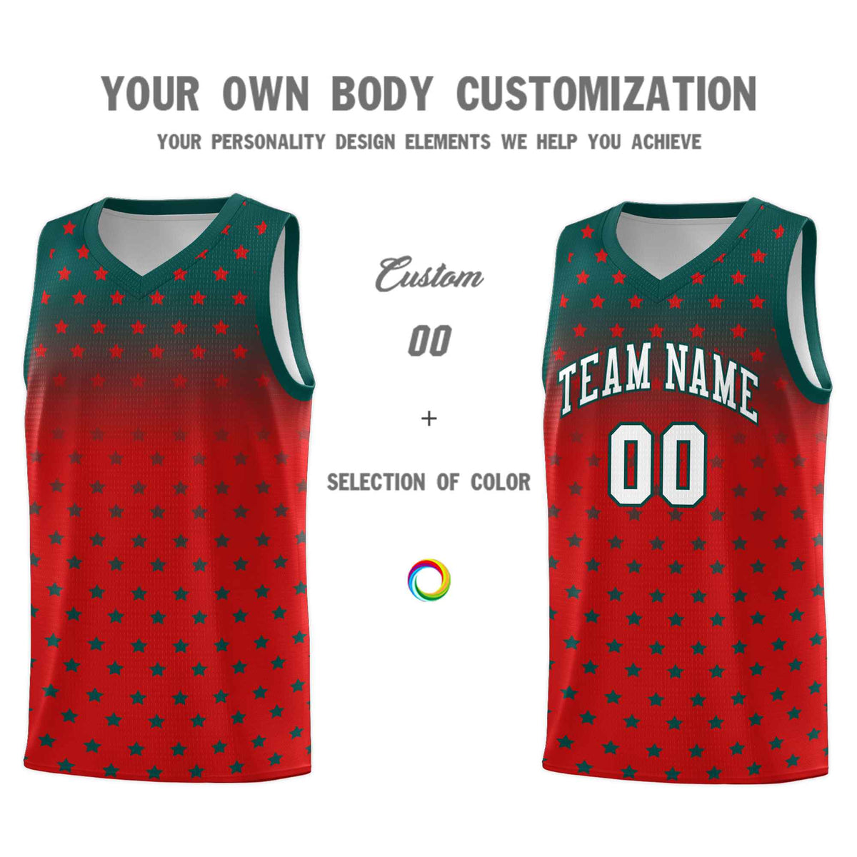 Custom Midnight Green Red Gradient Start Pattern Basketball Jersey Kits|KXKSHOP