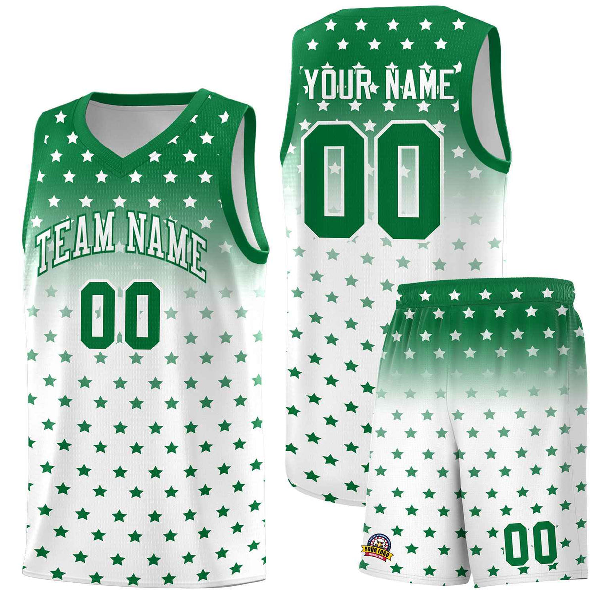 Custom Kelly Green White Gradient Start Pattern Basketball Jersey Kits|KXKSHOP