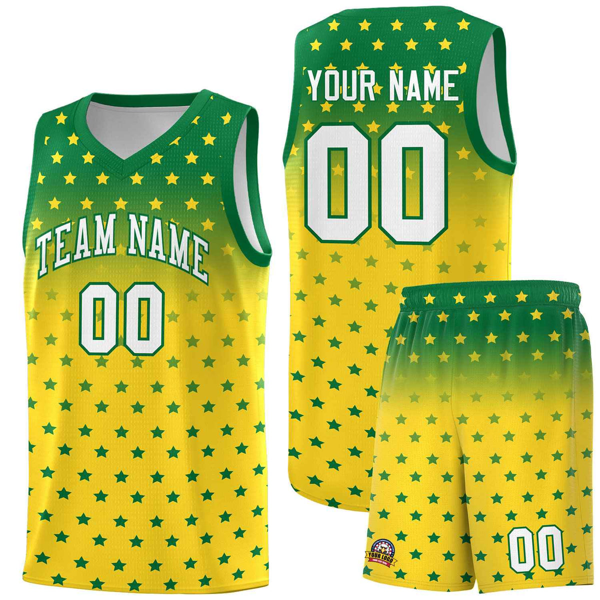 Custom Kelly Green Gold Gradient Start Pattern Basketball Jersey Kits|KXKSHOP