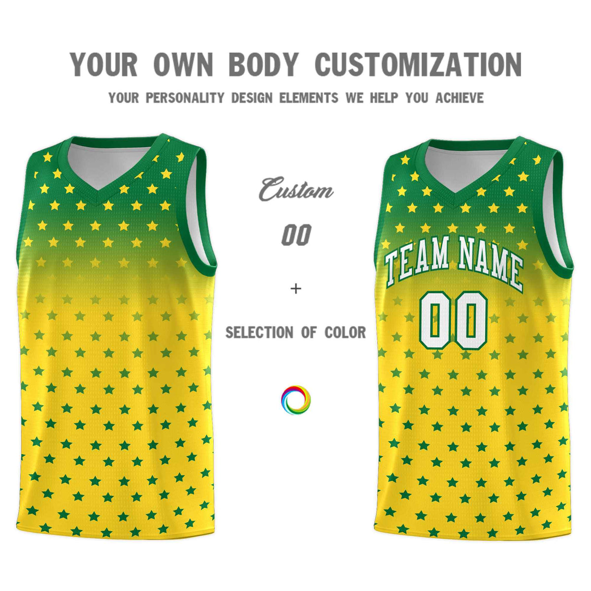 Custom Kelly Green Gold Gradient Start Pattern Basketball Jersey Kits|KXKSHOP