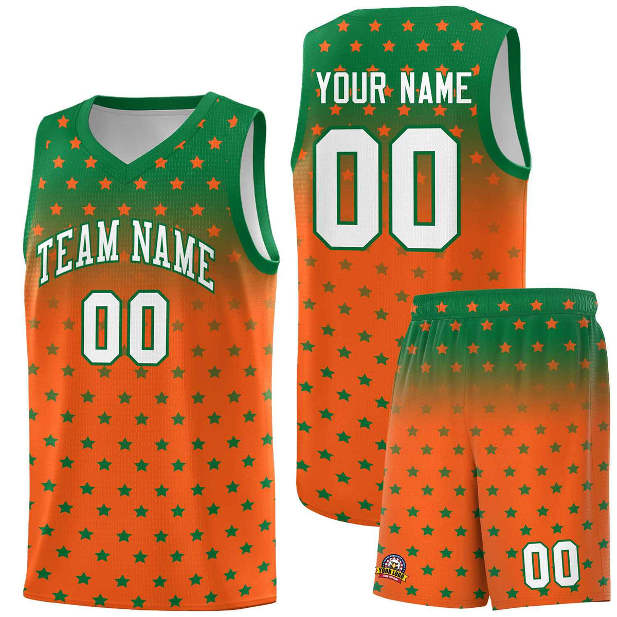 Custom Kelly Green Orange Gradient Start Pattern Basketball Jersey Kits|KXKSHOP