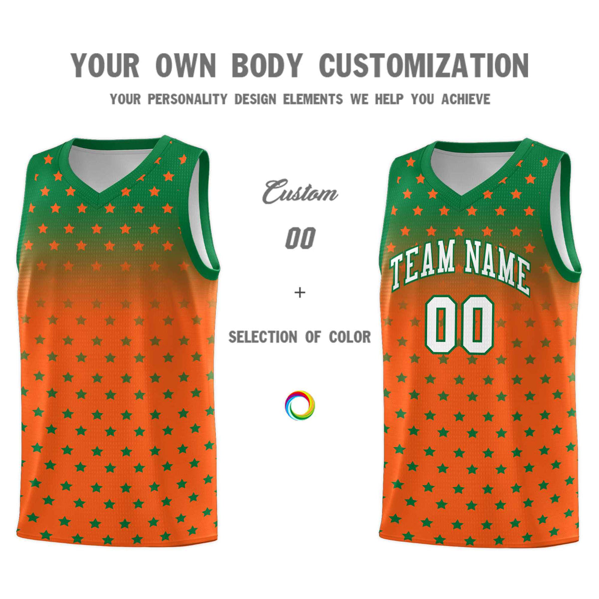 Custom Kelly Green Orange Gradient Start Pattern Basketball Jersey Kits|KXKSHOP