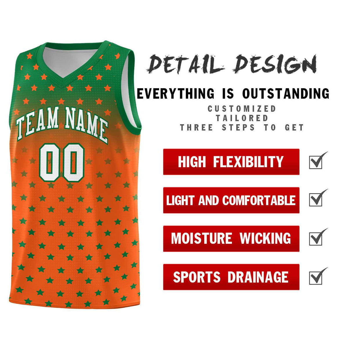 Custom Kelly Green Orange Gradient Start Pattern Basketball Jersey Kits|KXKSHOP