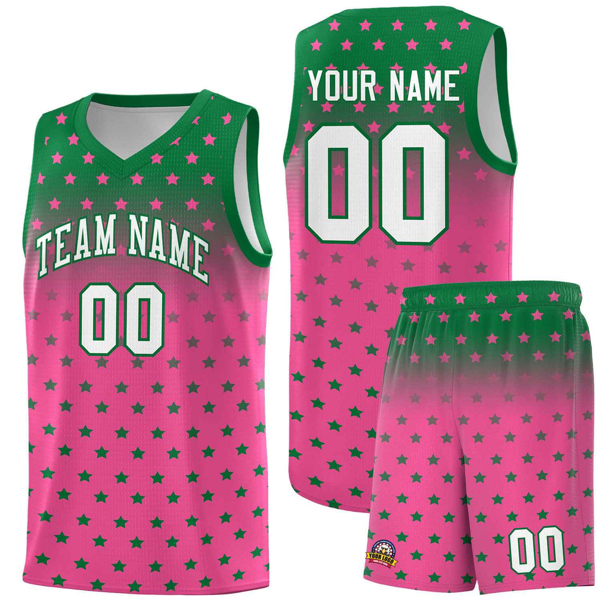 Custom Kelly Green Pink Gradient Start Pattern Basketball Jersey Kits|KXKSHOP