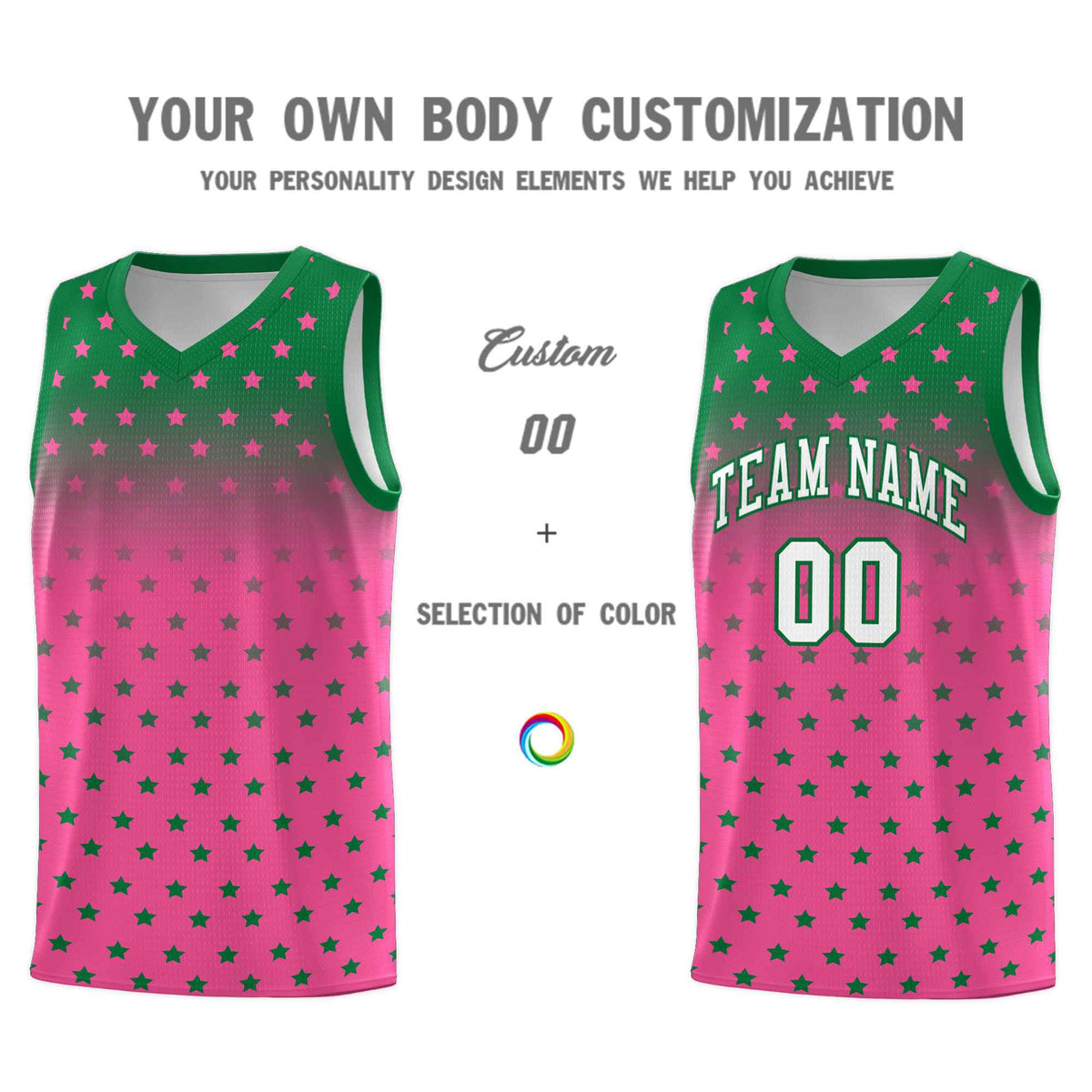 Custom Kelly Green Pink Gradient Start Pattern Basketball Jersey Kits|KXKSHOP