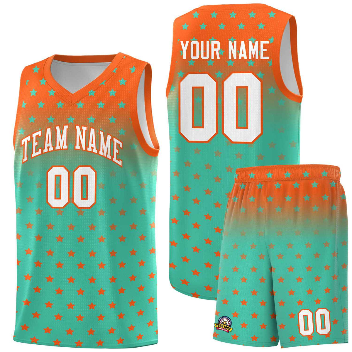 Custom Orange Aqua Gradient Start Pattern Basketball Jersey Kits|KXKSHOP