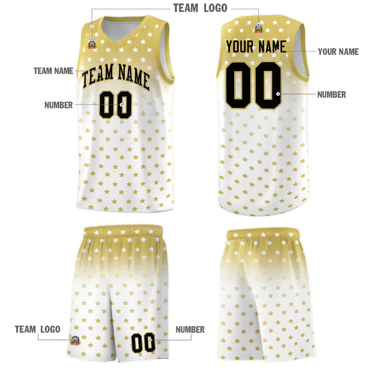 Custom Old Gold White Gradient Start Pattern Basketball Jersey Kits|KXKSHOP